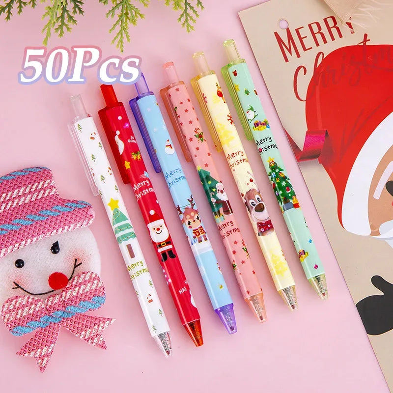 50Pcs/Lot Cute Christmas Press Gel Pens Cartoon Santa Claus Kawaii Christmas Gift Black Ink Pen Student School Office Supplies