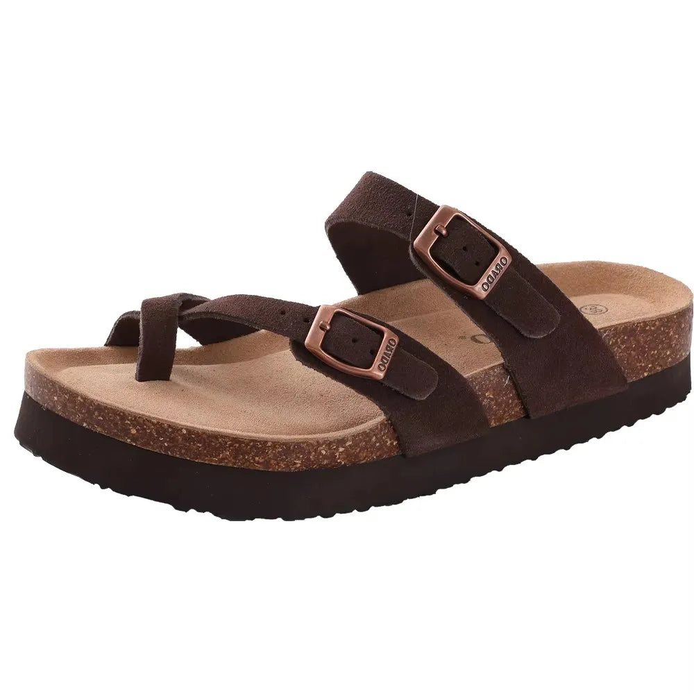 Crestar Women's Cork Footbed Slide Sandal Adjustable Buckle Summer Outdoor Suede Sandals with Arch Support Non-slip Beach Shoes