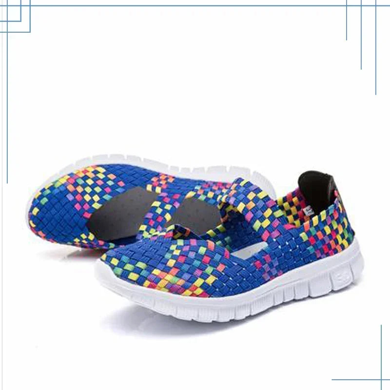 Plus Size Women Flat Shoes Fashion Elastic Band Weave Shoes Women Comfort Flat Shoes Women Casual Loafers Zapatos De Mujer