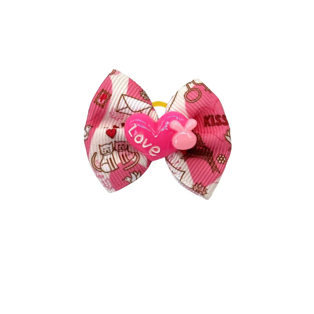 50/100pc Valentine's Day Dog Hair Accessories Diamond Dog Hair Bows Pink Love Style Pet Dog Ribbon Bow Rubber Bands Dog Supplies