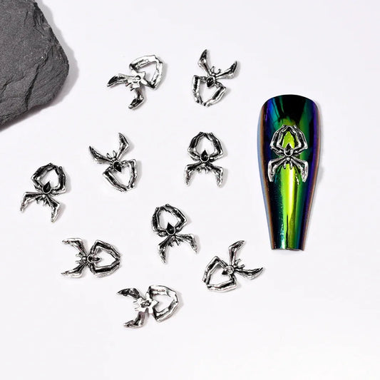 10pcs/Bag Spooky Metal Bone Skeleton Nail Charms Halloween Designs Decoration Nail DIY Accessories Skull Halloween Cross Decor