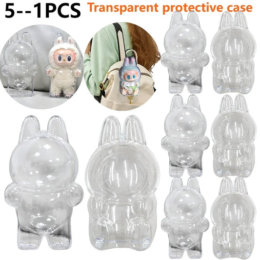 Transparent Macaron Doll Case For Labubu - Popmart Bubble Mart Storage Box, Dustproof Cover for Elf, Christmas New Year Gift by PDG ibma