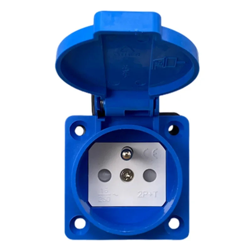 Black Blue Waterproof Franch Germany Industry Safety Outlet 16A 250V CE Cover Waterproof Dustproof Power Connector AC Socket