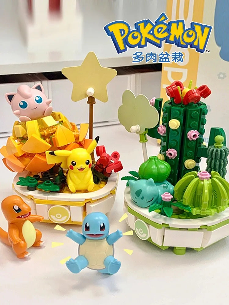 Pokemon Building Block Pikachu Charmander Squirtle Model Toy Home Decoration Plant Potted Flower Brick Girl Toy Child Gift