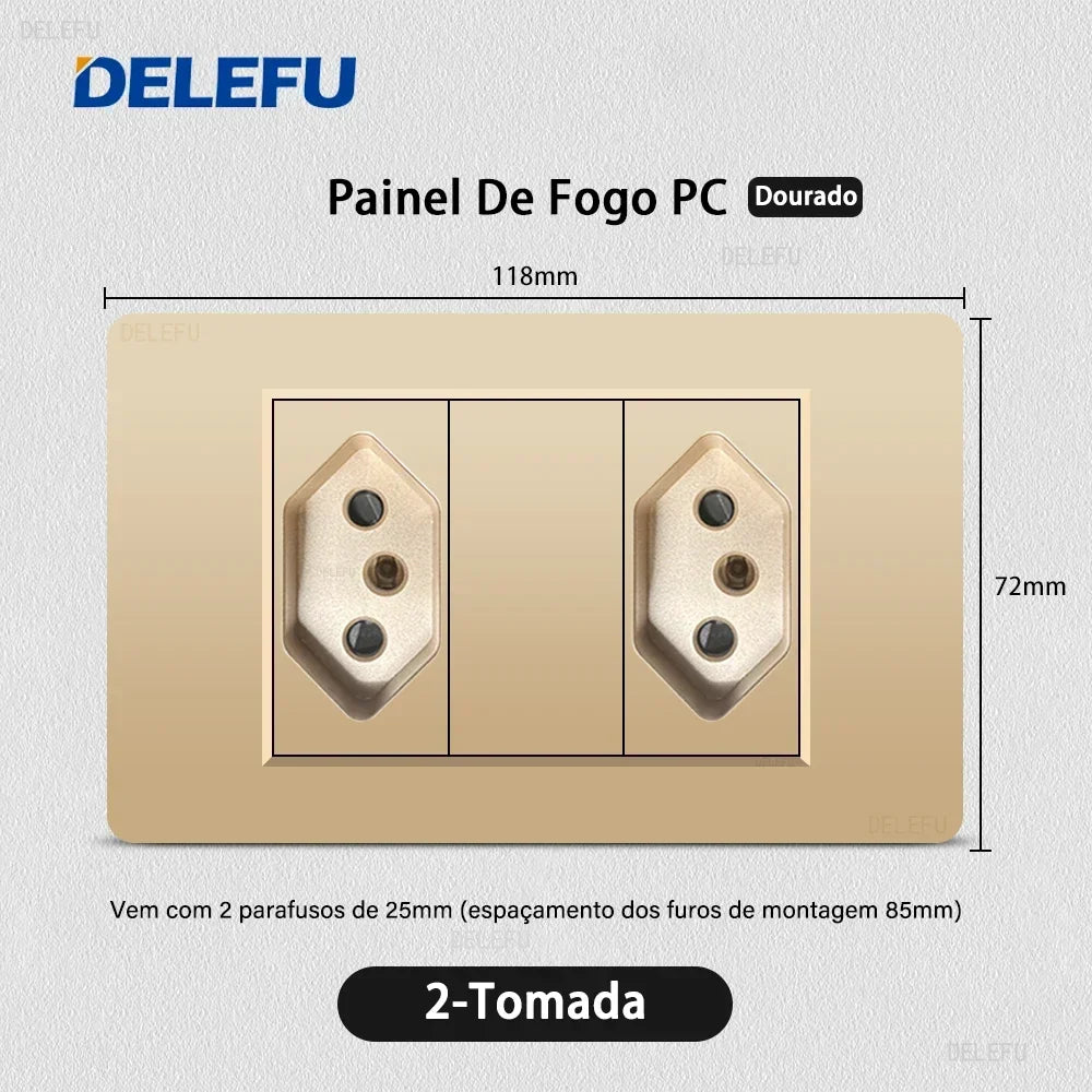 DELEFU Brazil Standard 10A 20A Gold Fireproof PC Panel Dual USB Type C Home Wall Light Switch Safe Power Socket