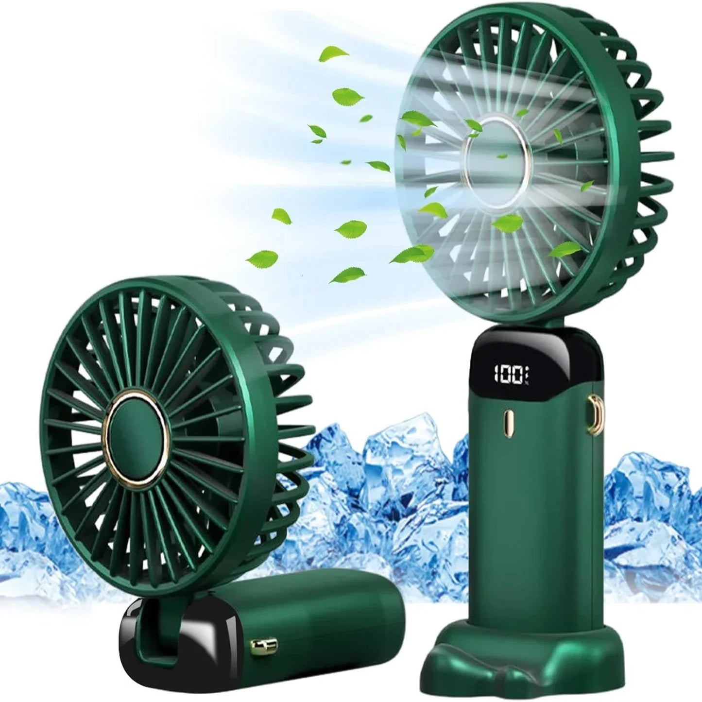 Handheld Fan,Foldable Desk Desktop Type-C Rechargeable Fans with Lanyard and Base, Mini Fan with LED Display 4000mAh