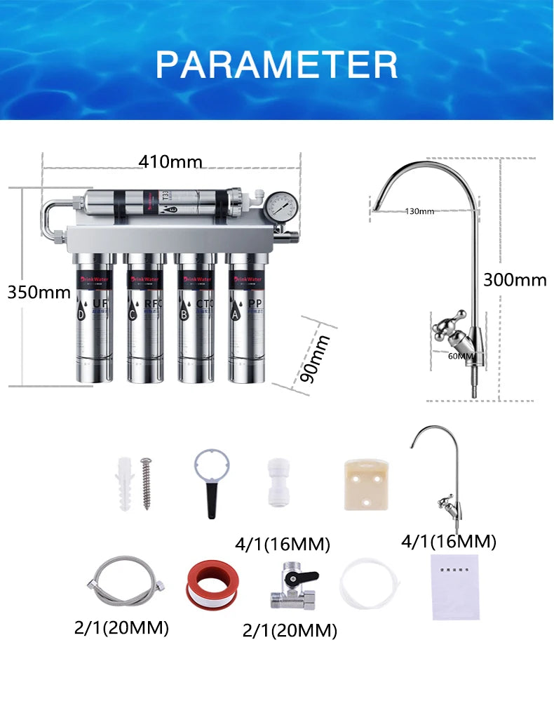 Household Kitchen Ultrafiltration Water Purifier With Tap Stainless Steel Direct Drink Tap Water Purifier Water Filter System