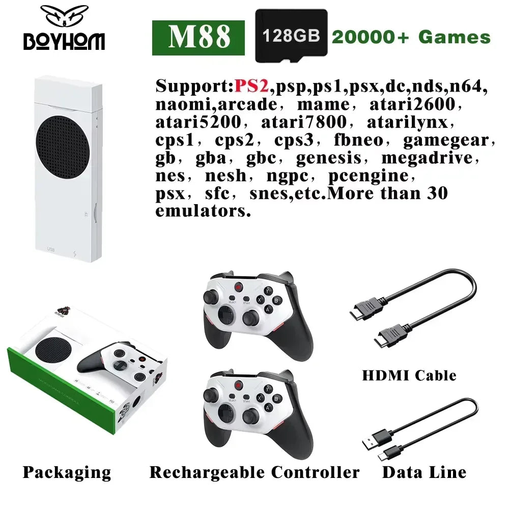 M88 Game Console Stick 128G Supports 30+ Emulators 20000 Games Portable 4K 60 Simulators Wireless Controller 3D TV Support PS2