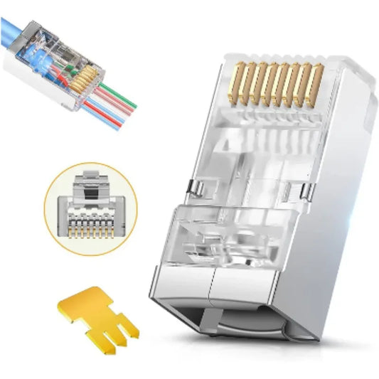 50/1PACK Connectors Pass Through Modular Plug CAT6 CAT7 CAT5 Ethernet Cable Shielded Connectors for RJ45 Net Pass Through Plugs