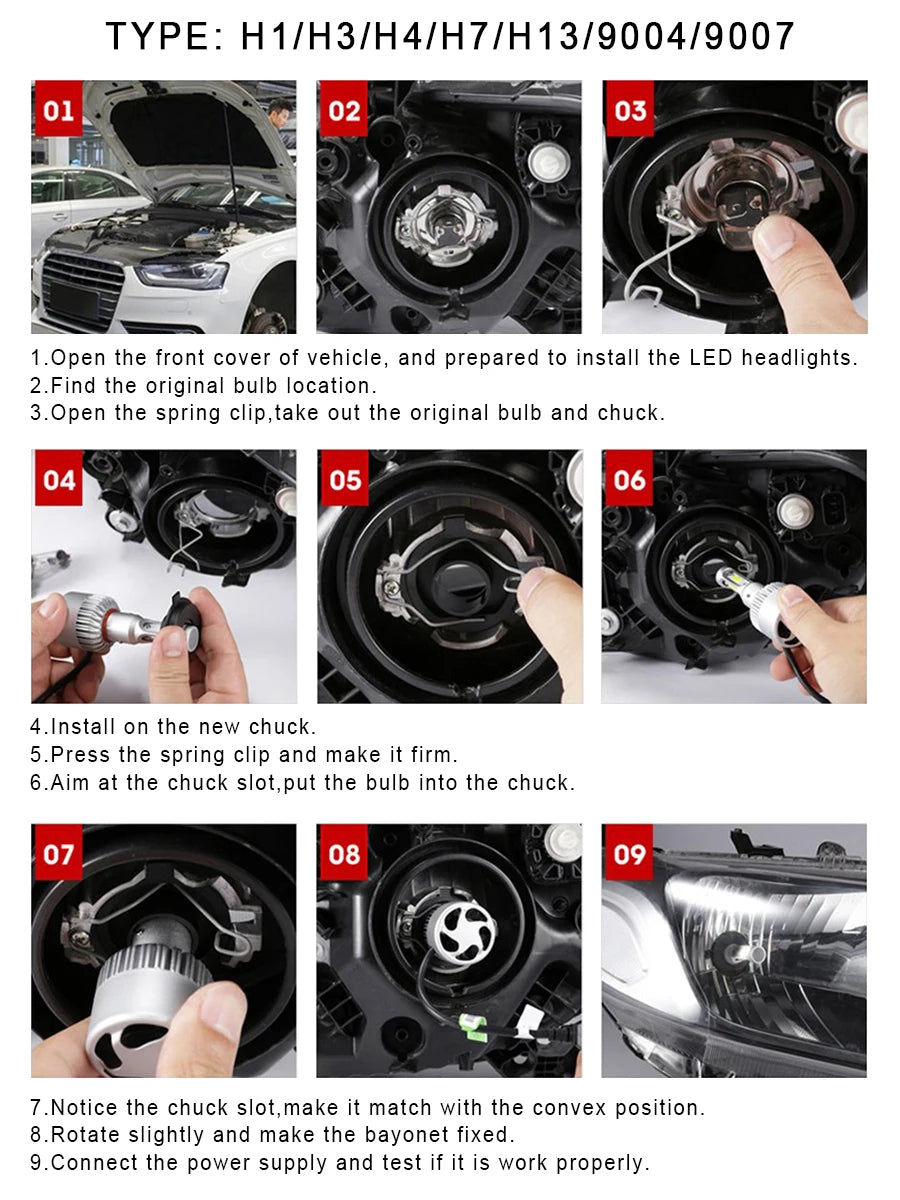 Infitary H7 Led Car Lights H4 H11 Auto Fog Lamp 6500K Headlight Bulbs H1 30000LM Accessories 9005 9006 H1 880 H3 Automobile Bulb