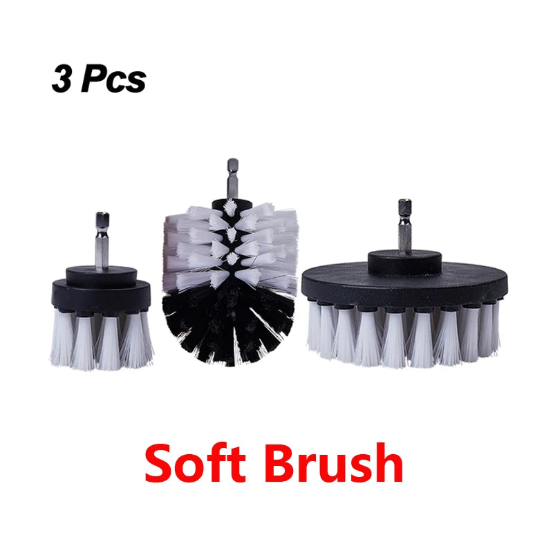 UNTIOR 3Pcs/Set Electric Scrubber Brush Drill Brush Kit Plastic Round Cleaning For Carpet Glass Car Tires Nylon Brushes