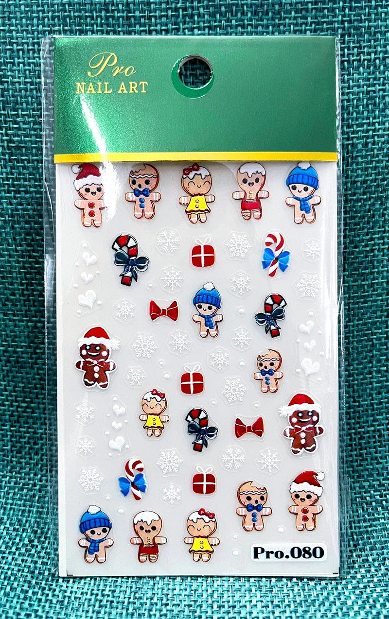 1pc Christmas Nail Art Stickers 5D Winter Holiday Themed Nail Decor Santa/Snowflakes/Christmas Trees/Gingerbread Nail Supplies *