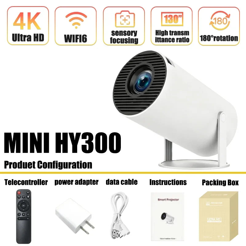 New Mini HY300 Projector 4K Android 11 Wifi6 290ANSI Allwinner H713 BT5.0 1080P 1280*720P Cinema Outdoor Portable Projetors