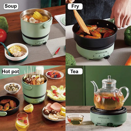 1.7L Folding Electric Cooker 3 Gear Adjustment Non-stick Electric Frying Pan Travel Hot Pot Dormitory Multi-function Pot 220V