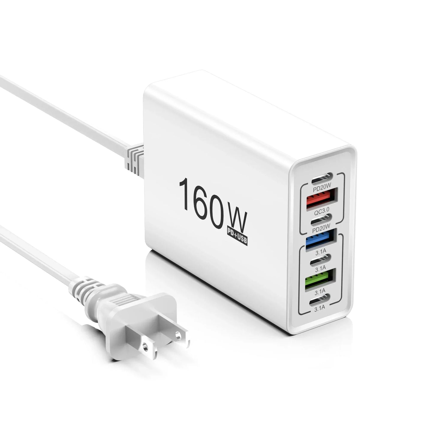 160W 7 Ports USB Charger USB Type C Wall Charger Adapter For Xiaomi iPhone Samsung POCO EU/US Plug USB PD Travel Chargers Socket