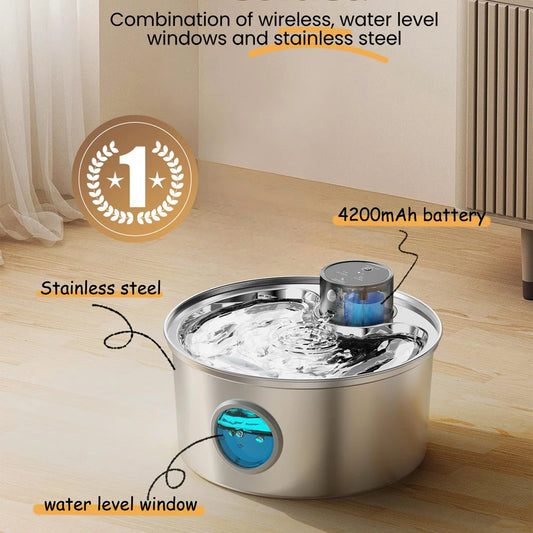Stainless Steel Wireless Cat Water Fountain Charging Automatic Pet Drinking Motion Sensor Dog Water Dispenser Accessories filter by PDG ibma