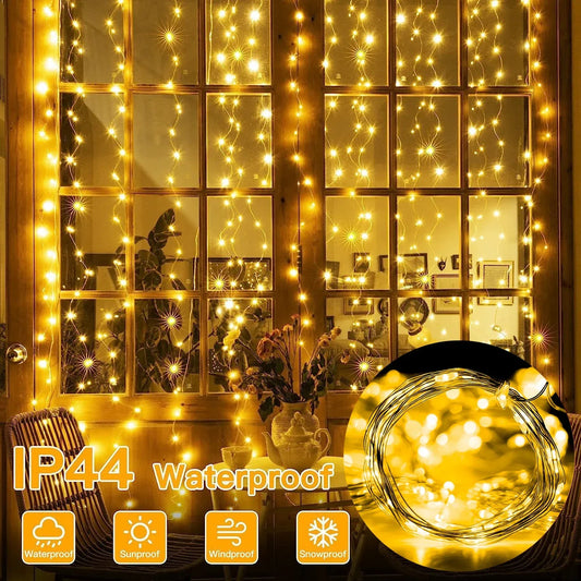 Christmas Lights LED Fairy String Curtain Lights 8 Mode Remote USB Festoon Christmas Decor For Home Holiday New Year Lamp