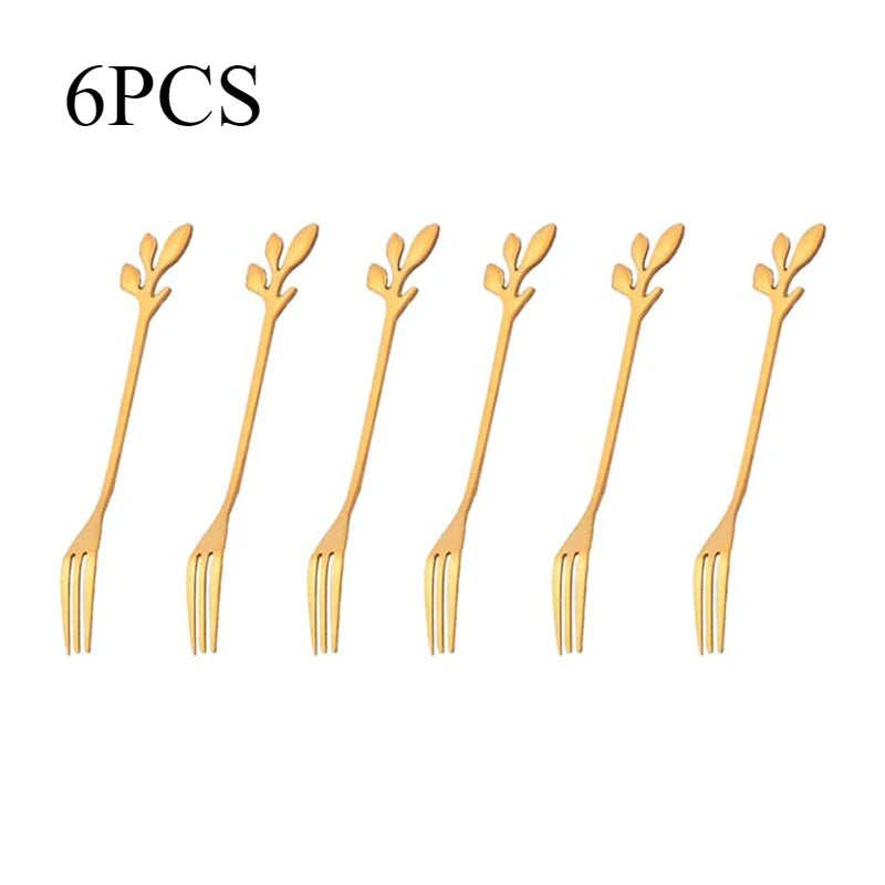 6PCS Creative Leaf Shape Fruit Dessert Fork European Small Fork Fork Kitchen Utensils