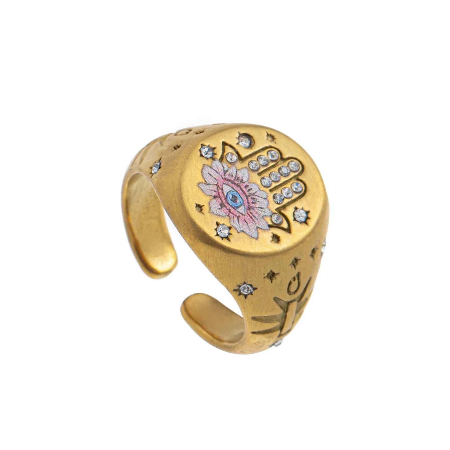 Stainless steel fashionable and popular Valentine's Day lion mermaid love painted ring with gold plating and color preservation