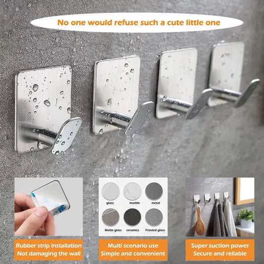 4pc/2pc bathroom clothes hooks, adhesive wall hooks, stainless steel towel racks, bathroom kitchen hardware, multi-purpose hooks