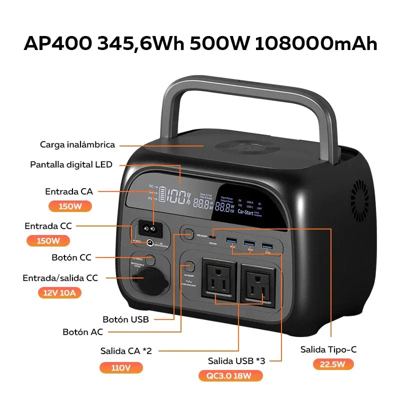 CTOLITY AXP200 AP400 Power Station 192Wh 345Wh Lifepo4 Battery for Camping Power Bank UPS Battery Backup USB TYPE-C LED Light