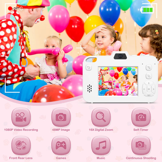 16X 48MP Kids Photography Camera Front Rear Dual Lens Boys Girls Digital Video Recorder Selfie Beginner Camera For Children by PDG ibma