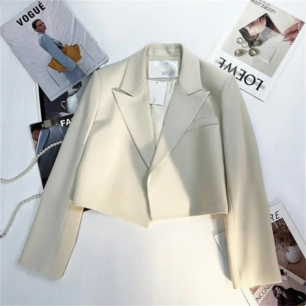Spring Autumn New Blazers for Women Korean No Button Cropped Suits Jacket Woman Casual Long Sleeve Blazer Coat Ladies ZY7701