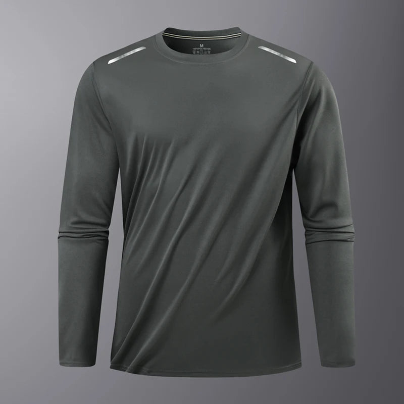 Long-Sleeved Ice Silk Breathable Running Top Round Neck Fitness Wear Quick-Drying Sports T-Shirt Thin Casual Quick-Drying