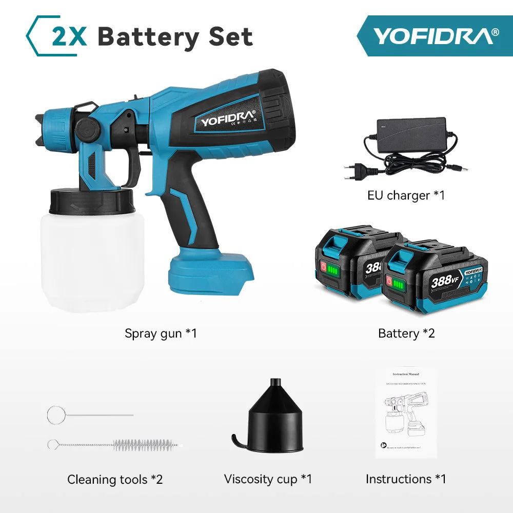 YOFIDRA 1000ML Electric Spray Gun Powerful Portable Paint Sprayer Cordless Furniture Coating Airbrush For Makita 18V Battery Pin