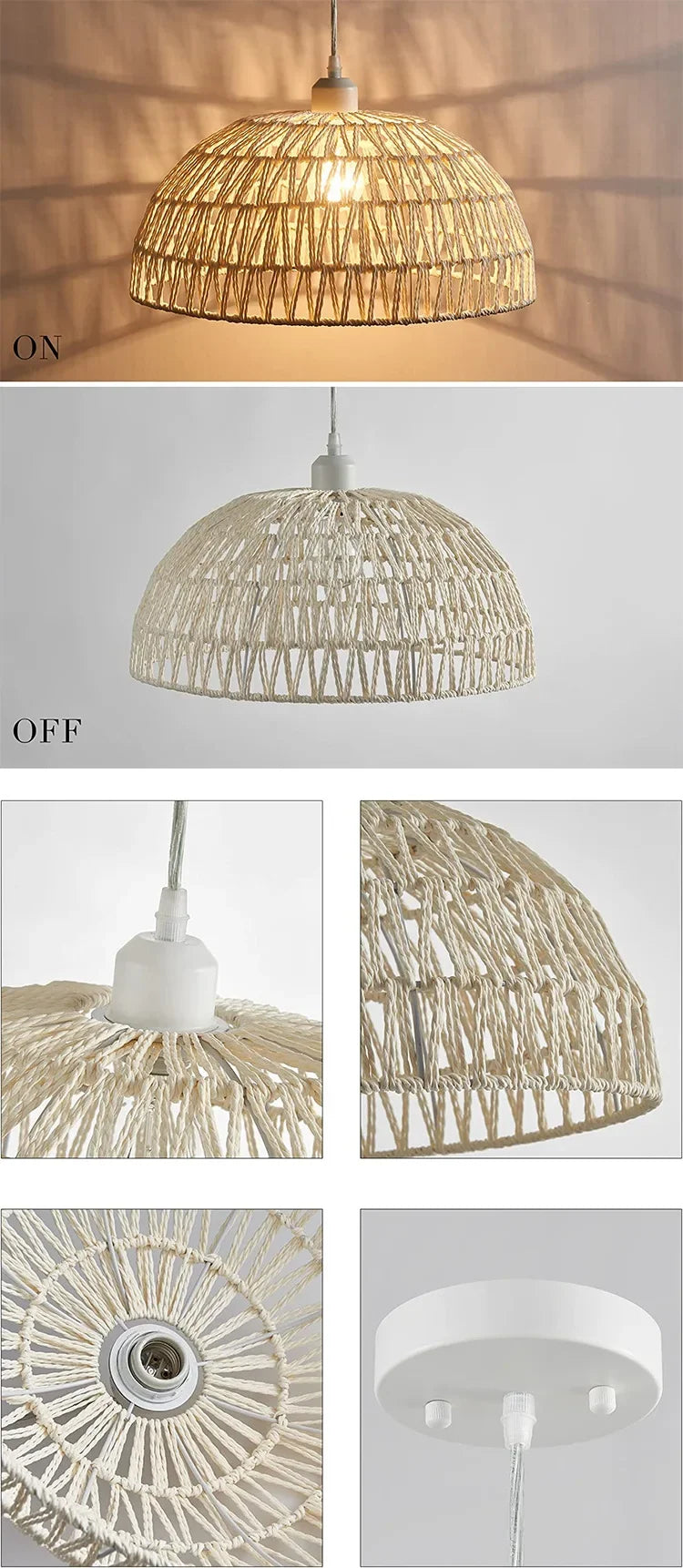 Japanese Style Hemp Rope Pendant Light, Countryside Dining Room, Bedroom, Living Room, E27 Ball Bubble Handmade Pendant Light