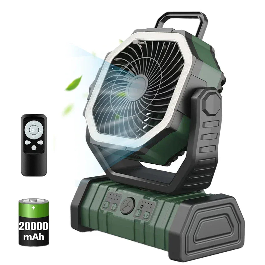 20000mAh 10000mAhUSB Rechargeable Camping Fan Portable Air Circulators Wireless Fans 270 ° Head Rotation Tent Fan with Hook