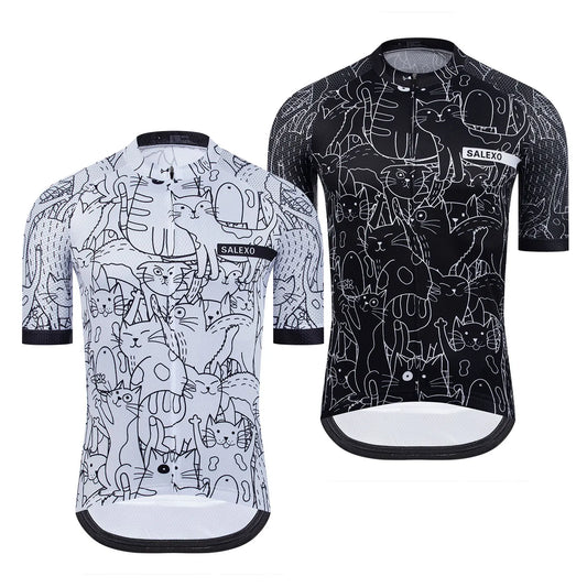 Cat Black and White Cycling Jersey Set Men's Summer Short Sleeve Bicycle MTB Bike Clothing Cartoon Maillot Ciclismo Uniform Suit