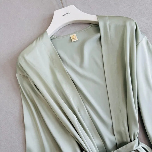 Green Robe Elegant Hem Lace Trim Bathrobe Gown Sleepwear Women Rayon Homewear Intimate Lingerie Bride Wedding Robe Loungewear