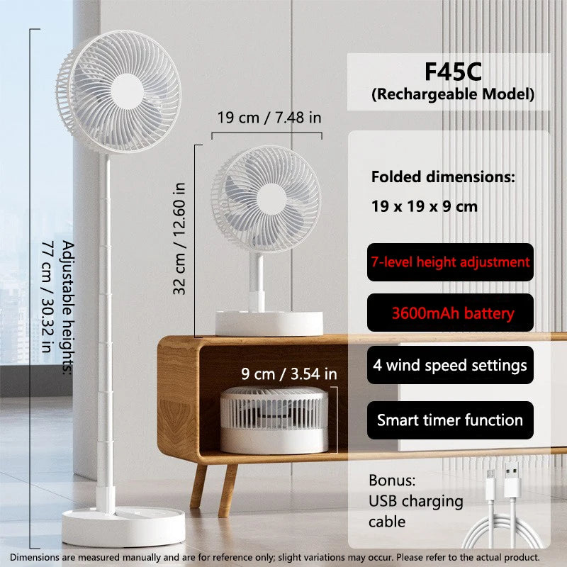 Lenovo USB Foldable Portable Fan 8inch 4 Speeds Timing Battery Operated Mini Floor Fan for Bedroom Indoor or Outdoor Table Fan