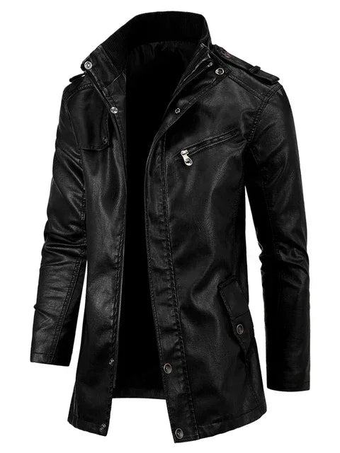 Men Long Coat Men Autumn Fashion Long Warm Pocket Leather Jacket Men Winter Casual England Style Vintage Leather Jacket Parkas