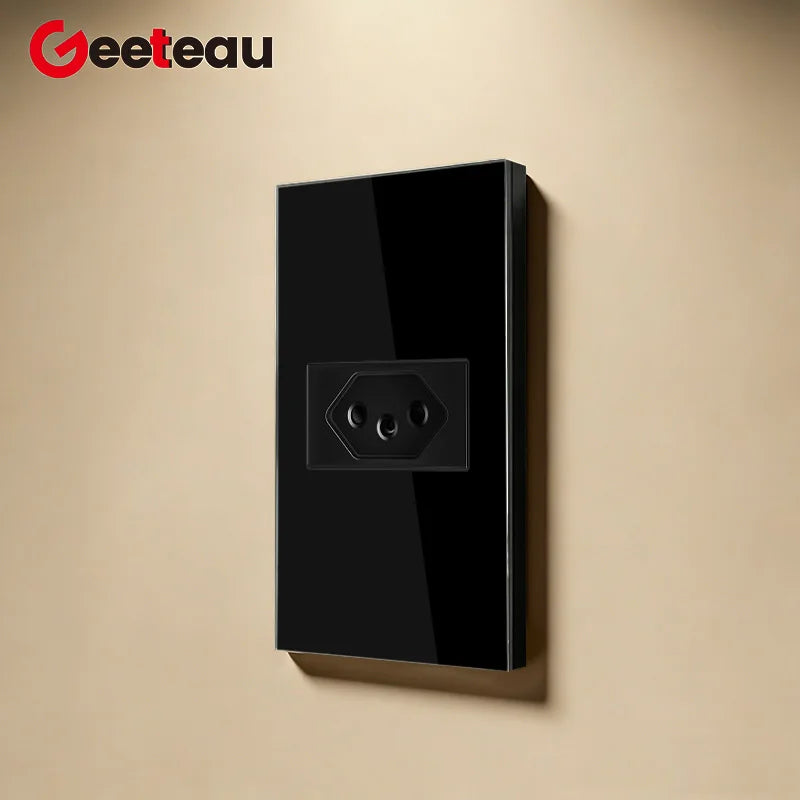 Geeteau Black White Glass Panel Single Brazil Wall Socket 10A Full paddle Standard Home Safe Stable Household Power Plug