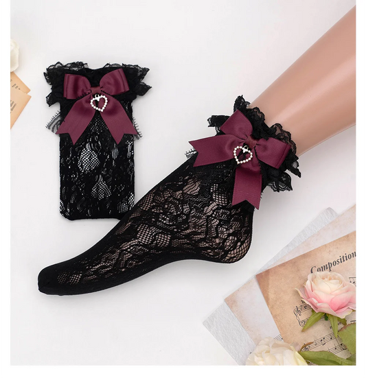 JK Lolita Lace Stockings Bow Knot Sweet Socks Female Long Stocking Teen Uniform Calf Socks Student Cute JK Socks