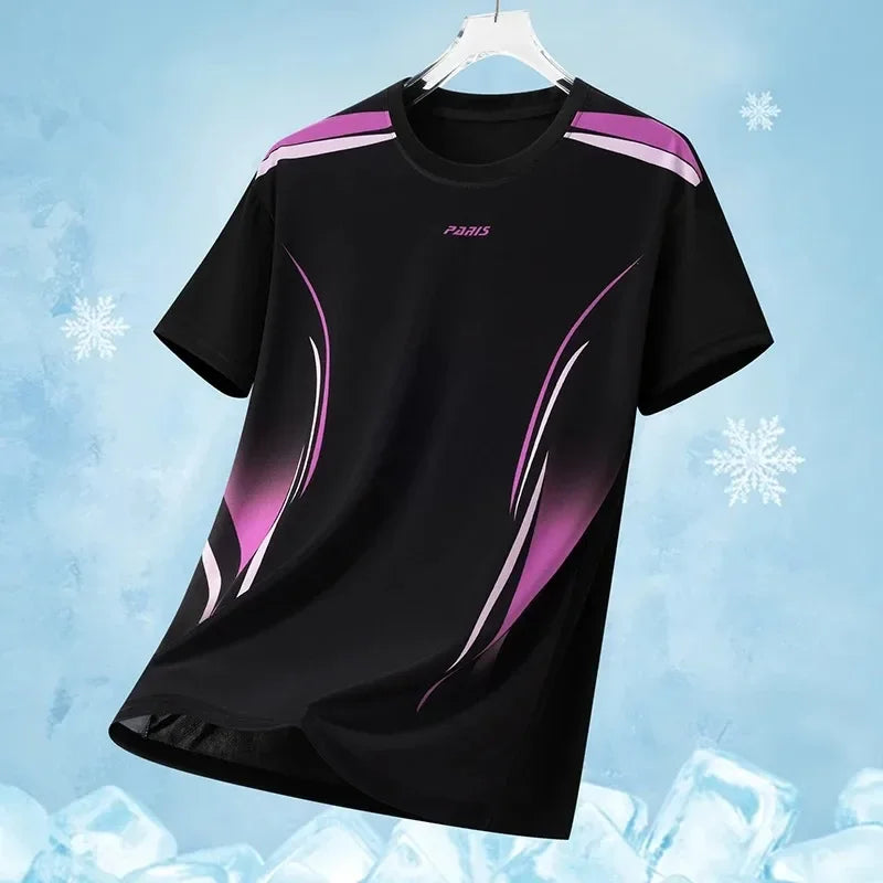 Summer New Gradient Print Crew Neck T-shirt Quick Dry Sports T Shirt for Men Women Outdoor Running Breathable Tees Trendy Tops