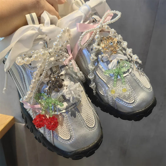 New Pearl Flower Shoes Accessories Fruit Crystal Shoe Charm Buckle Shoe Laces Charms for Sneakers Decorations 1Pcs