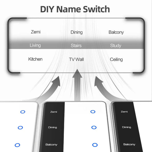 Zigbee Smart DIY Name Switch Work with Tuya App US Type Display Screen Touch Wall Light Switch Alexa Google Home Voice Control