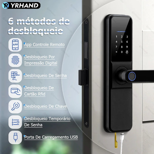 YRHAND Do Brasil Tuya wifi App Unlock fechadura digital Waterpoof eletronica Fingerprint IC card Smart Door Lock for Home
