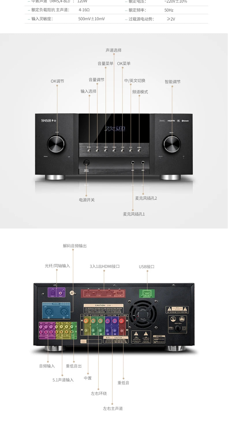 1600W High-power 5.1 Amplifier DTS Decoding HD Lossless 5.1 Home Theater Audio Set Home Surround Floor Passive Speaker Bass