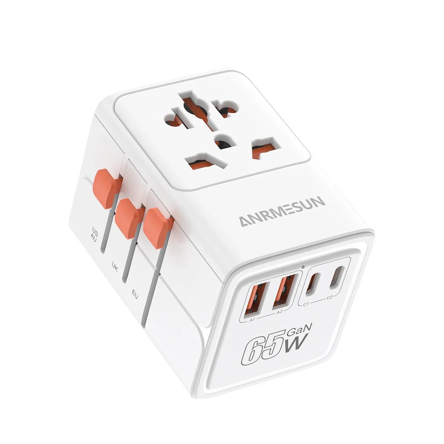 Global Universal Conversion Travel Plug 2 Type-C Sockets EU US AC Power Travel Adapter PD 65w 45w 25w Travel Plug Fast Charging