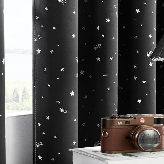 1pc Blackout Curtain, Solid Color With Metallic Star Pattern, Polyester Blend, Room Darkening, Thermal Insulated, UV Blocking Fo by PDG ibma