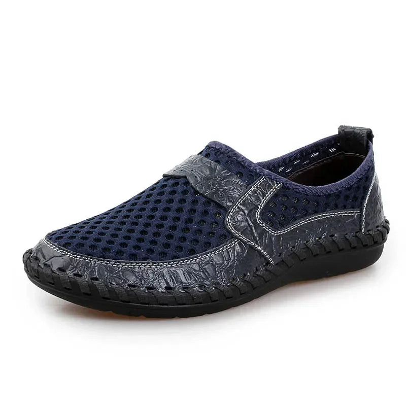 2025 Summer Shoes Men Loafers Mesh Breathable Flat Non-slip Mens Casual Shoes Brand Footwear Plus Size 45 Black Green Blue D328