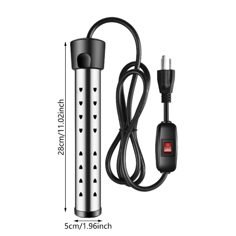 Fast Acting Heater 1500W Electric Water Heater Stainless Steel Texture Home and Office Travel Heater Suitable for Pools