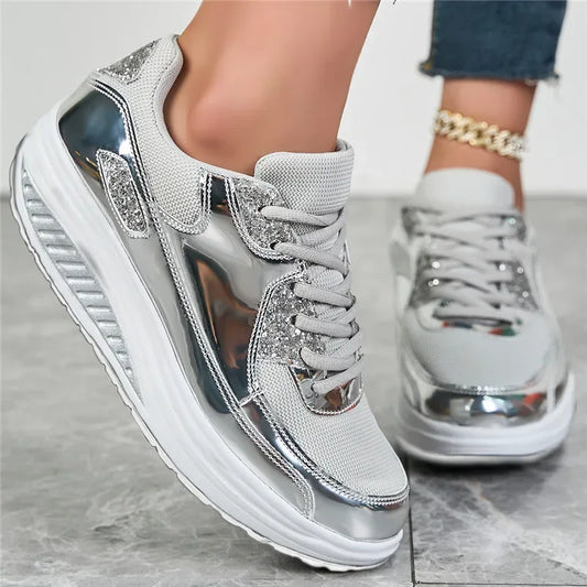 Women's flat mesh sports shoes spring and autumn new lace-up breathable comfortable fashion fitness women's shoes