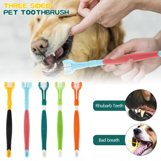 Three Sided Pet Toothbrush Three-Head Multi-angle Toothbrush Cleaning Dog Cat Brush Bad Breath Teeth Care Tool Cleaning Mouth by PDG ibma