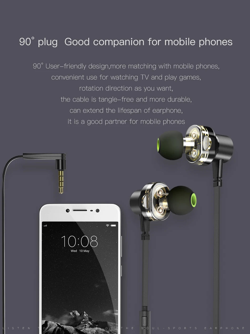 Awei Z1 3.5mm Jack Dual Driver Wired Earphones Stero Headphones With Microphone in-ear Earbuds Sport Headset For Smart Phones