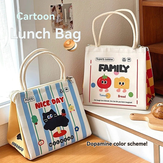 Cute Kitten Lunch Box Bag Student Hand-Held Aluminum Foil Insulated Lunch Box Bag Large Capacity Lunch Box Bag